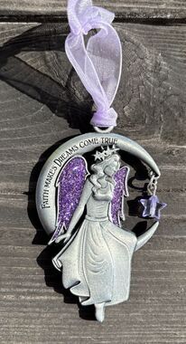 2015 Gloria Duchin Angel on Moon Pewter Ornament - Faith Makes Dreams Come True